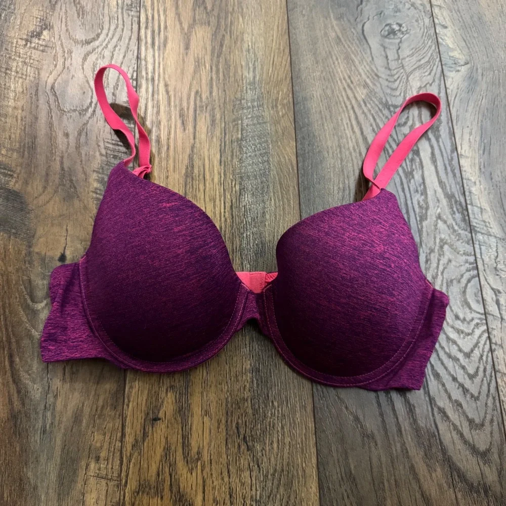 Victorias Secret Uplift Semi Demi Bra Purple Pink Straps 36C Comfort Underwire